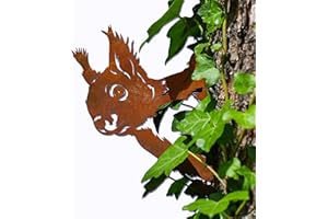 ‎STEELMONKS Steelmonks Gartendeko aus Rost: Eichhörnchen Baumstecker aus Cortenstahl – Langlebige Rostfigur für den Außenbereich, Kunstvolle Metall Gartenfigur