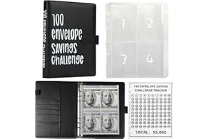 LANBOUY 100 Umschläge Geld sparen Herausforderung Binder Budget Planner, Budget Book mit Cash Envelopes Savings Challenge, 52 Wochen Geld sparen Herausforderung Binder, 4 Umschläge pro Seite, insgesamt 25