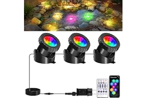 T-SUNUS Lumière LED Submersible RGB, Projecteur de Bassin IP68 Étanche avec Télécommandes APP Bluetooth Contrôle, Lampes de Piscine pour Fontaine Jardin Aquatique 3 en 1