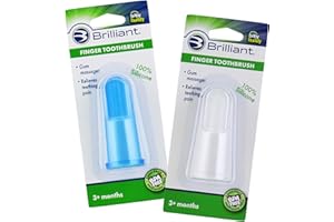 Brilliant Baby Finger Toothbrush - Silicone Gum Massager and Teether Brush for Infant-Toddler, 3 Months Old and Up, Blue/Clear, 2 Count