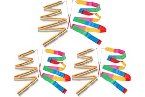 Bessy shop Dancing Streamers,6 Pack Dance Ribbons,Rainbow Streamers Rhythmic Gymnastics Ribbon, Baton Twirling Wands on Sticks,for Kids Artistic Dancing Gym Circus Training (2-Meter)