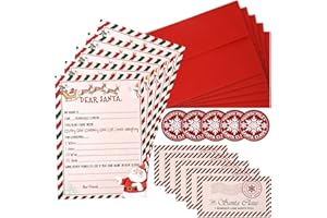 AnyDesign 20 Pack Letter to Santa Christmas Wish List Writing Kit Include 5 x 7" Watercolor Style Fill in The Blank Card with Red Envelopes, Stickers and Address Seal Labels for Family Party Favors