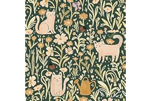 CiCiwind Carta da parati autoadesiva verde, 41 x 300 cm, motivo floreale giallo e gatto, per mobili, autoadesiva, per soggiorno, camera da letto, cameretta dei bambini, in vinile