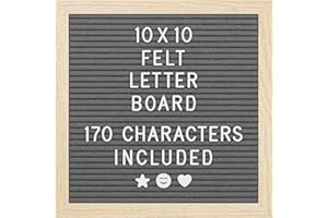 Felt Letter Board - 10x10”, Grey - 170 Letters, Numbers & Emojis for Celebrations & Announcements - Customisable Message Letterboard w/Wooden Frame for Home Decor & Office Use - by Yes4Quality