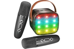 BONAOK Microphone Karaoké Jouet 2 Microphones, Machines de Karaoké Bluetooth pour Enfants Adultes Lecteur Karaoké Portable Microphone pour Recharger, Jouet Électronique Enfants (Noir)