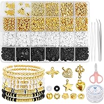 Kit Perline Braccialetti Fai Da Te - 1200 Perline Argilla Bianche/Nere 6mm, Con Elastico - Foto 7