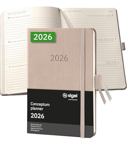 SIGEL C2537 Conceptum Agenda Semanal 2025, Aprox. A6, Gris Oscuro, Tapa Blanda, Dos Páginas = Una Semana, 176 Páginas