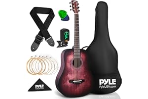Pyle 1/2 Gitarre, Akustik Gitarre, Kindergitarre inkl. Tasche, Plektrum, Gurt & Saiten- Zubehör, Acoustic Guitar, Konzertgitarre ab 6 Jahre Ideal für Anfänger & Musikliebhaber
