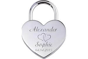 Liebesschloss Herz in SILBER mit Gravur Groß 60x45 mm Vorhängeschloss mit Geschenkbeutel