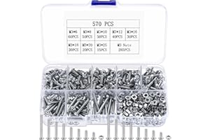JINZEYOU Zestaw 570 sztuk śrub M3, śruby z łbem tarczowym, śruby z łbem soczewkowym i nakrętkami, asortyment śrub maszynowych, zestaw śrub gwintowanych, śruby krzyżowe z nakrętkami