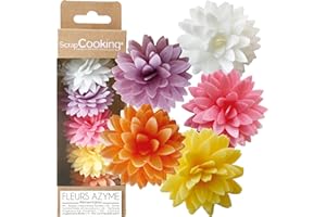 ScrapCooking - 5 Dahlias Assortis en Azyme - Fleurs Comestibles Décoration Gâteau - Déco Alimentaire Pièce-Montée, Cupcakes, Pâtisseries, Anniversaire - Blanc, Jaune, Orange, Rose, Mauve - 2298