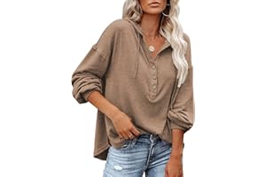 PLOKNRD Damska bluza oversize z długim rękawem zapinana na guziki bluzy ze sznurkiem