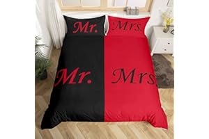 LOUSSIESD Mr Mrs Bedding Set Nero Rosso Creativo Comforter Cover per Amante Coppia San Valentino Copripiumino Love Man Woman Romance Traspirante Biancheria da letto & Biancheria da letto & Lino Super King