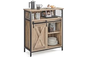 VASAGLE Credenza, Mobile da Cucina, Armadietto Organizzatore, con un'Anta Scorrevole, 30 x 70 x 80 cm, Ripiani Regolabili, Stile Country, per Soggiorno, Marrone Cammello e Nero Inchiostro LSC089B50