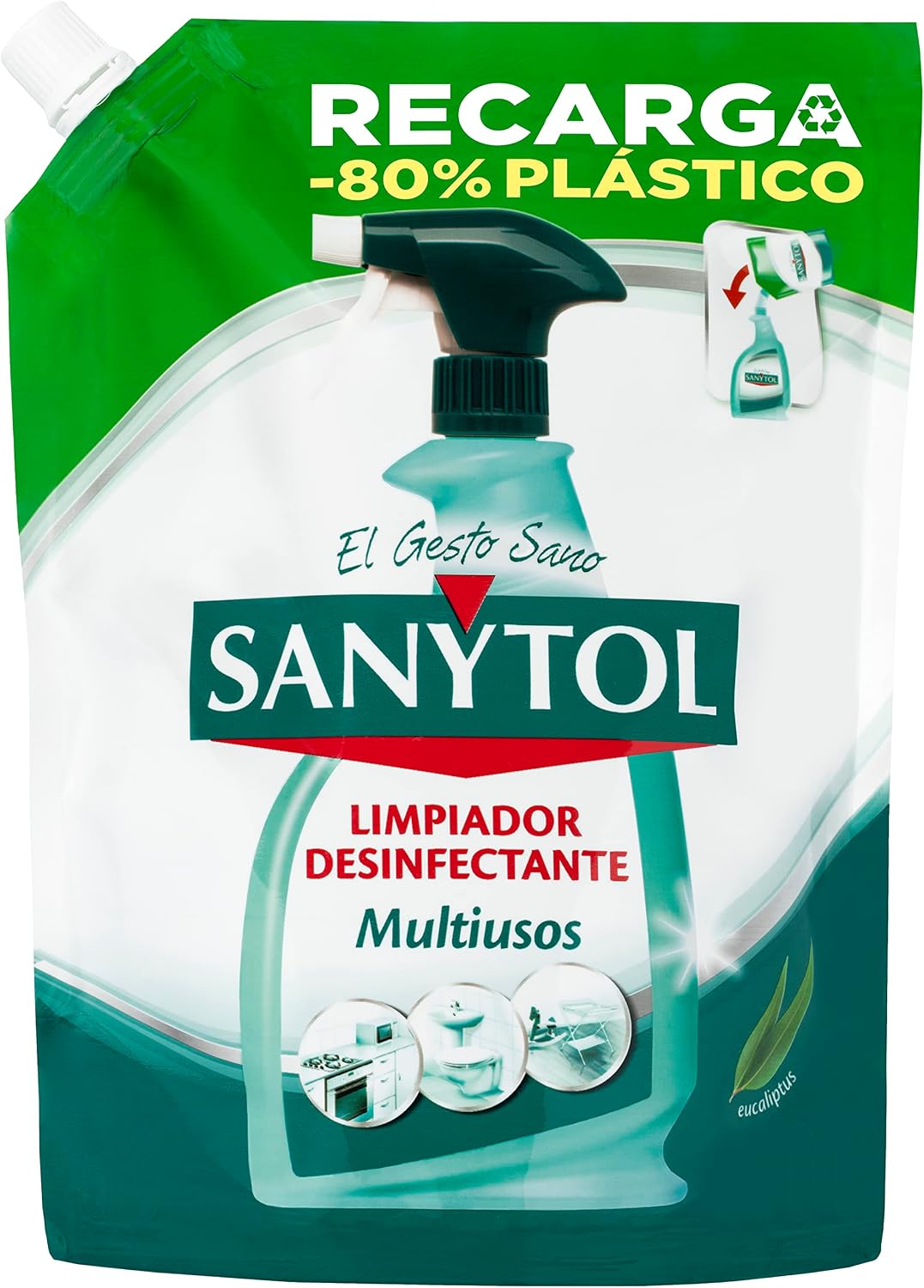 Sanytol - Recarga Limpiador Desinfectante Multiusos, Elimina el 99,9% de Gérmenes, Eficaz Contra Bacterias, Hongos y Virus, Sin Lejía, No Mancha Textiles, Reduce un 80% de Plástico - 750 ml