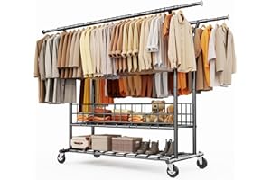 HOKEEPER Schwerlast Kleiderständer auf Rollen, Doppelter Kleiderstange,bis 283 kg belastbar (D004K)