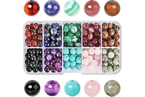 ‎SOSMAR SOSMAR 200 Stück Natürliche Edelsteine ⌀ 8mm rund Perlen für Armbänder Halsketten Schmuck Basteln Auffädeln, 10 Sortierte Steinperlen Edelsteinperlen (Stil B)