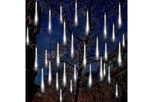 30cm Luci Della Pioggia di Meteore, Auniq 10 tubo 240 LED Meteor Luci Natale con EU Spina, IP65 Impermeabili Meteor Shower Light Luci Natalizie per Esterni Giardino Festa di Nozze (Bianco)