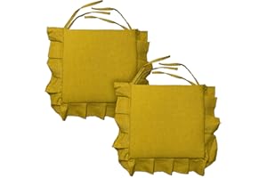 Alfionapoli Set 6 Cuscini Tinta Unita, con Volant 40x40 Spessore 5 cm, Copri Sedia Cucina, Marca (Giallo)