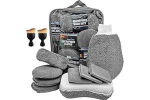 HIYAA Auto Reinigungsset,11Pcs Autowäsche Set Auto Waschen Set mit Reifenbürste,mehrzweck-reinigungstüchern, polierpad und schwamm,innenreinigung weiche bürste für automovie