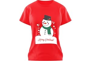 Love My Fashions Women Merry Christmas T-Shirt - Novelty Funny Xmas Top with Snowman, Santa & Reindeer Prints, Crew Neck, Short Sleeve Shirt for Women