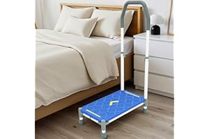 LITTNEO Tritthocker 55cm Trittfläche–Armlehnen höhenverstellbar,bis 225 kg,Nachtleuchtstreifen,rutschfest–Für hohe Betten Wohnmobile,Küche,Bad & Senioren（1 Step