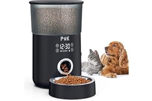 ‎PUPPY KITTY Puppy Kitty M80 Futterautomat für Katzen, 4L Touchscreen Automatischer Futterspender für Katze und Hunde, Trockenfutterspender mit Edelstahlnapf, bis zu 40 Portionen und 5 Mahlzeiten pro Tag, Schwarz