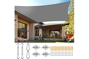 UIRWAY Vela ombreggiante con Kit di Fissaggio, 3.6x4.8m Tenda a vela in Traspirante Tenda da Sole Parasole Rettangolare Protezione Solare Respirante Anti UV Giardino Esterni (Grigio)