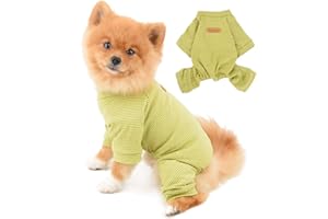PAIDEFUL Pijamas para Perros Pequeños Medianos Gatos Raya de la Moda Mamelucos Calientes Cuatro Patas Monos para Mascotas Cachorro Chihuahua Ropa de Hogar para Niñas Niños Primavera Otoño Amarillo S