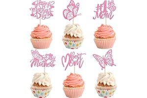 Xsstarmi 36 Pack Happy Mother's Day Cupcake Toppers Glitter Mother's Day Cupcake Picks Butterfly 1 Mom Cake Decorations for Best Mom Theme Mother's Birthday Party Supplies Pink