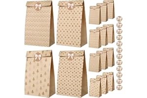 AiQInu Sac Cadeau 12PCS,Pochette Cadeau de avec 12 Autocollants,Papier Cadeau kraft,Sachet Bonbons Anniversaire Sac Cadeau Petit Format pour Mariage, Anniversaire, Noël, Halloween,Party