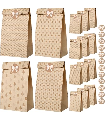 20 Sacs En Papier Kraft Vvhippo - 24x13x8cm, Colorés + 36 Autocollants - Pour Fêtes Et Cadeaux