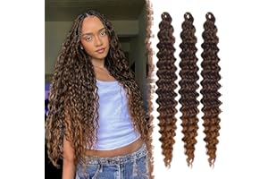 FESHFEN Crochet Braids Extensions de Cheveux - 3 Packs Deep Twist Ocean Wave Braiding Extension Synthétique Meches pour Tresses Africaine Bouclés pour Femmes, 55 cm Ombre noir/brun