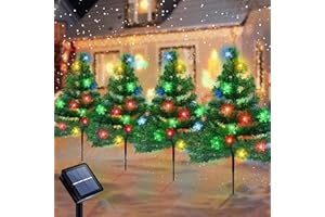 FOHIL Dekoracje świąteczne na zewnątrz, 4-pak solarnych choinek z 80 diodami LED w kształcie płatka śniegu, oświetlenie choinkowe na zewnątrz, solarne światła ogrodowe, Boże Narodzenie, dekoracja