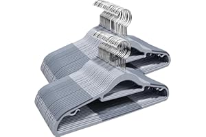 ABHENG 50 Stück Kleiderbügel, Rutschfester Kunststoffbügel, Platzsparender Bügel, 360° Drehbarer Haken, Dicke 0,5 cm, 42 cm lang, für Mäntel, Kleider, Hemden, Grau + Silber, APY0350G