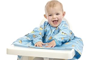 BIBaDO Coverall Weaning Bib - Toddler Baby Long Sleeve Bibs for Ages 6-36 Months, Attaches to Highchairs, Pushchairs, Tables - Waterproof, Machine Washable. Mess Proof Feeding BLW Bibs
