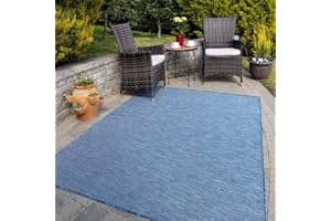 THE RUG HOUSE Durable Soft Plastic Navy Dark Blue Outdoor Garden Flatweave Carpet Rug Weather Mould Resistant Washable Easy Clean Lawn Patio Decking Pergola Dining Non Shed Waterproof Floor Mat Rugs 200cm x 290cm