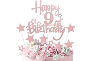 mciskin Rose Gold Happy 9th Birthday Cake Toppers,9th Birthday Decorations for Girls,Personalised Cake Topper Rose Gold Glitter Star Cupcake Toppers for Girls Women Party Decorations Supplies