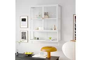 CELYA Retro Welle Glastür Wandschrank mit abnehmbaren Regalen, passend für Büros, Esszimmer, Wohnzimmer, Küchen und Badezimmer (weiß)