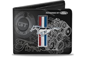 Buckle-Down Klamra puchowa unisex Mustang Tri-Bar Stripe/GT Motor Blueprint Bi-Fold