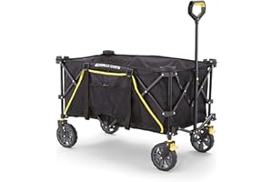 Gorilla Carts 7 Kubikfuß Faltbarer Festivalwagen, XXL All-Terrain-Utility-Pull-Campingwagen mit übergroßem Bett und integrierten Getränkehaltern, Gartenwagen 185L Fassungsvermögen, Schwarz
