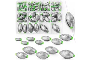 VEPEPE 55 Piezas Kit de Pesca Sinker 12 Tamaños,Peso de Pesca de Carpa 0.07/0.11/0.18/0.25/0.35/0.53/0.71/0.88/1.06/1.41/1.76/2.12 oz,Pesca Accesorios para Río, Agua Salada, Agua Dulce
