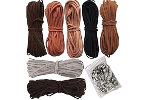 ANKKY Lederschnur 5M x 3mm Lederband Leder Schnur Faux Faden 7 Stück 7 Farben mit 100pcs Schnurenden für DIY Armband Halskette Schmuck Handwerk
