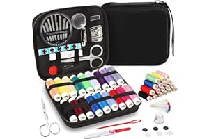 AUERVO Sewing Kit, Mini Sewing Kits 87PCS Thread and Needles Set for Adults, DIY,Home, Travel & Emergency with Compact Small Black Zipper Case
