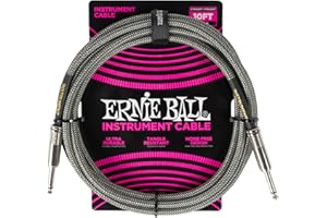 Ernie Ball Cavo per Chitarra Intrecciato, Dritto/Dritto, 3 m - Silver Fox