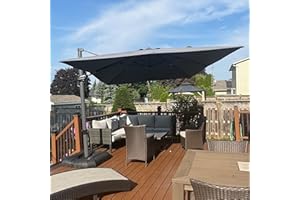 PURPLE LEAF Parasol Déporté 2,5 × 2,5 m Carré avec Base Croisée, Parasol de Jardin Extérieur en Aluminium, Toile Protection UV, avec Manivelle, Inclinable et Rotation à 360°, Gris