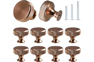 sdhiiolp 10 Pcs Cabinet Knob Matte Champagne Bronze Gold Metal Round Knurled Wardrobe Knobs Door Kitchen Hardware Cupboard Knobs with Screws Handles for Drawer Dresser, Cupboard and Wardrobe