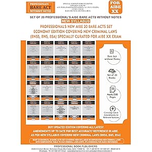 PROFESSIONAL'S NEW SYLLABUS ECONOMY EDITION Bare Acts without Notes for AIBE as per BCI Guidelines- New & Updated Set of 20 B