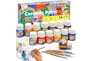 colozoo Vernice per Vetro e Porcellana Lavabile in Lavastoviglie - 14x20ml incl. Oro, Argento, 4 Colori Glitterati e 3 Pennelli - Set di Pittura per Ceramica Cancellabile