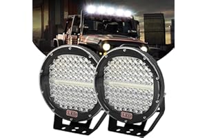PICAA 2pcs 9 inch Round Car Led Work Light, Black 294W Spot Driving Lamp Offroad 4x4 Light Bars for Truck SUV ATV UTV, 6000K White 12V 24V